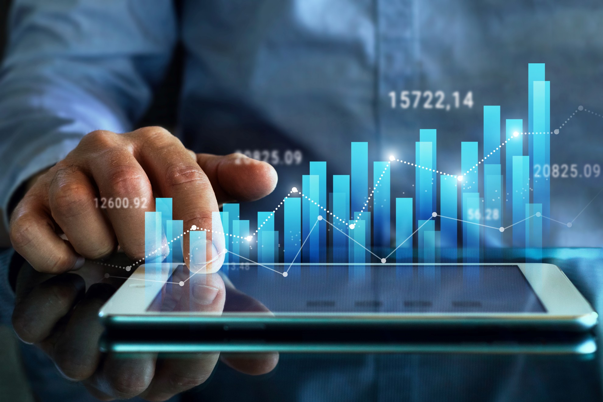 Bar chart with financial results.