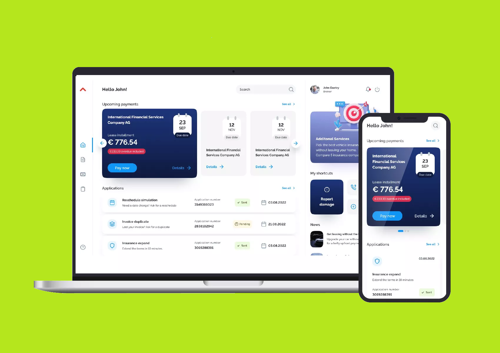 ailleron customer platform mockup